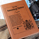 Gifts for Sister, Engraved Leather Journal Gift, Sentimental Notebook for Sister from Brother